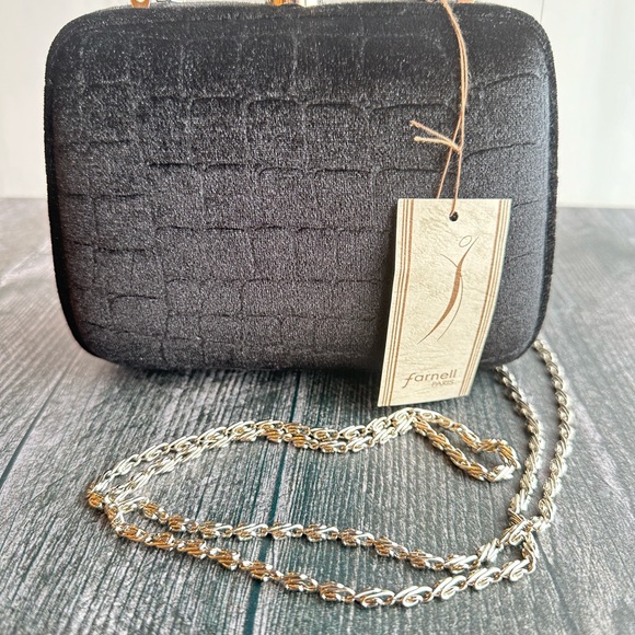 Black Velvet Feel Clutch with Gator Pattern - Picture 5 of 6